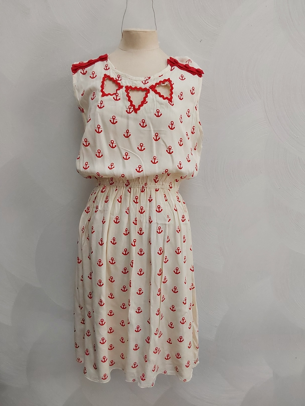Ruby Rocks Red Anchor Print Sleeveless Cream Dress 6